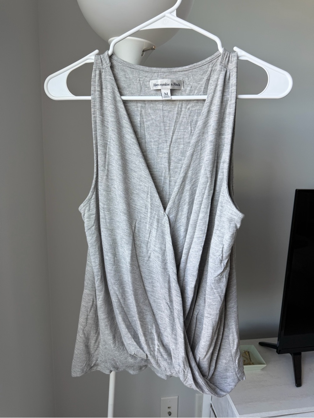Abercrombie & Fitch Light Gray Draped Faux-Wrap Tank